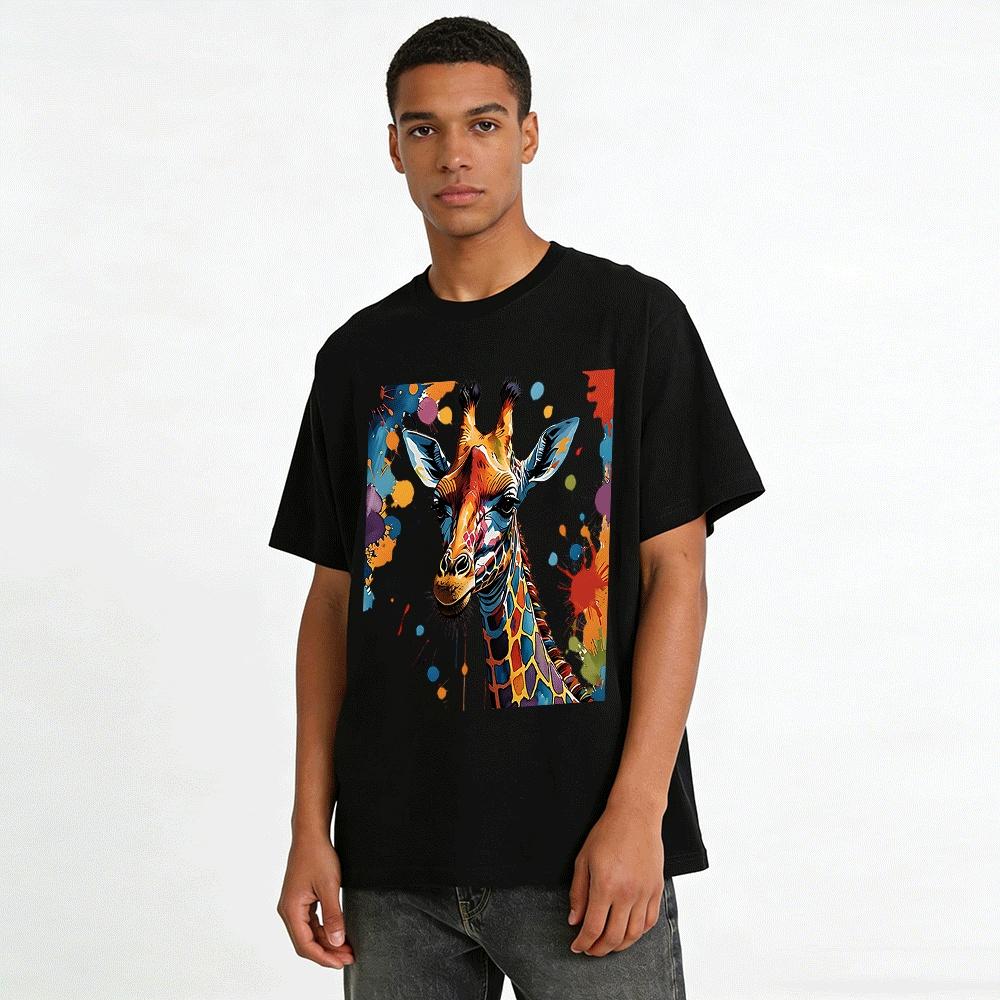 Artistic Giraffe Print Casual Short Sleeve T-Shirt Pure cotton T-shirt