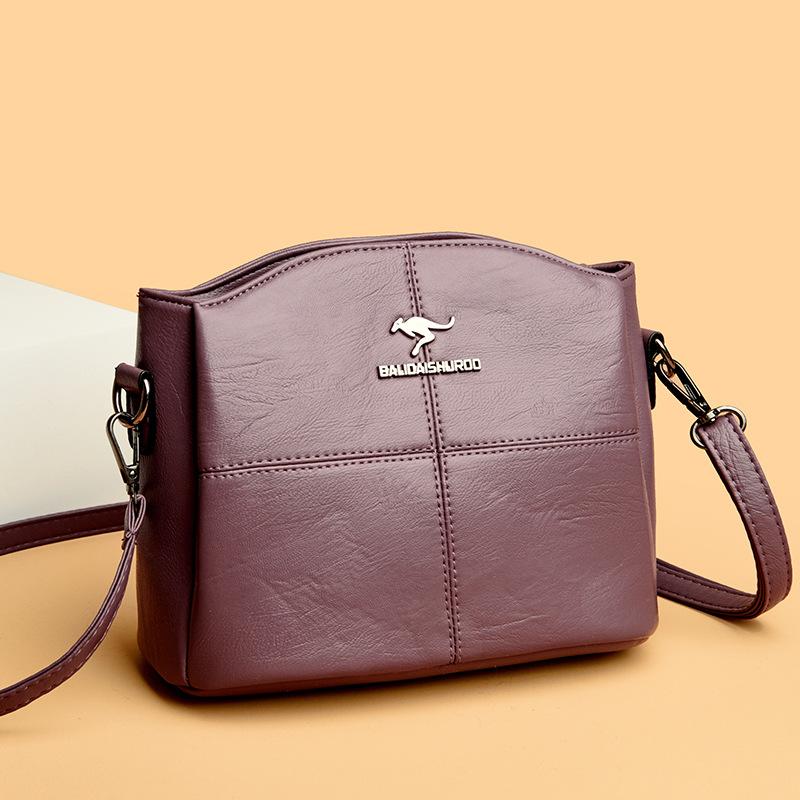 New Korean Version of Women's Single Shoulder Bag Soft Leather Versatile Large Capacity Embroidery Thread Middle-aged Lady's Mother's Crossbody Bag