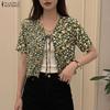 ZANZEA Cardigan/Blusa Casual da Donna Estiva con Scollo a V, Stampa Floreale, Maniche Corte