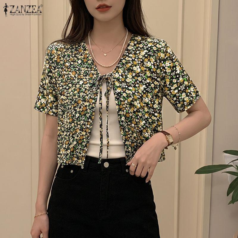 ZANZEA Cardigan/Blusa Casual da Donna Estiva con Scollo a V, Stampa Floreale, Maniche Corte