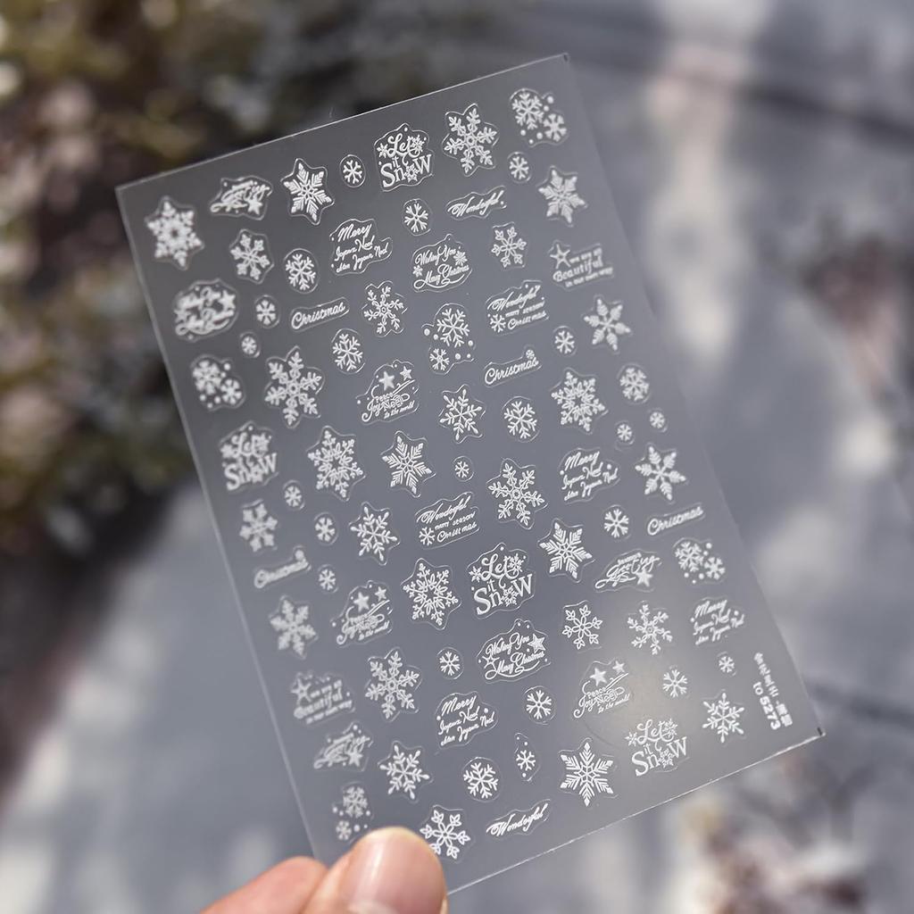 Winter Snowflake Nail Art Stickers, 3D Embossed Exquisite Snowflake Nail Decals Self-Adhesive Christmas Craft Nails Accessories for Women Girls DIY
