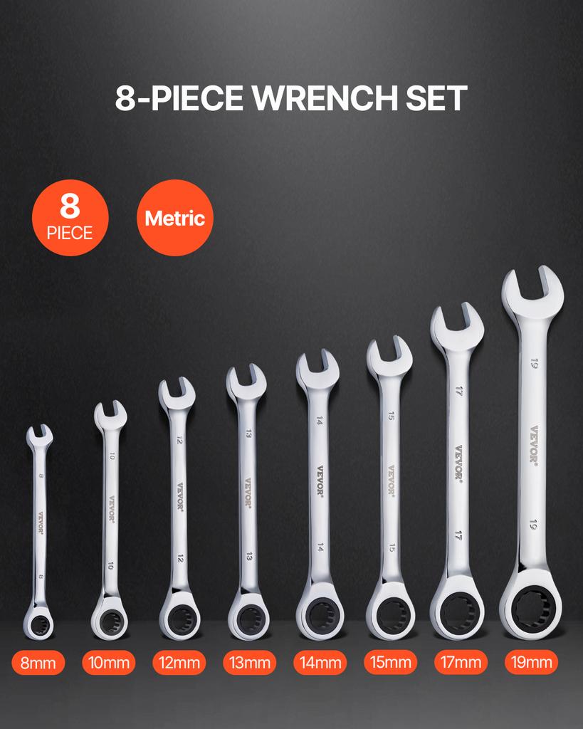 SucceBuy 8/16PCs Combination Wrench Set Ratcheting Wrench Organizer Rack Cr-V Steel Wrench Set Metric Ideal General Household