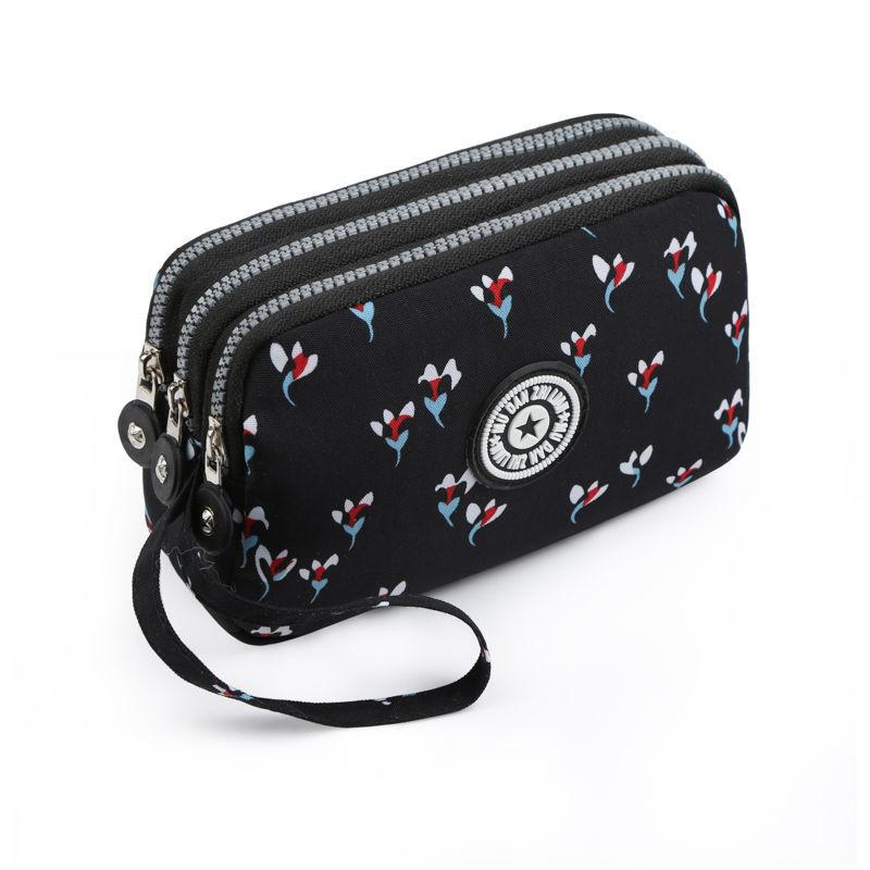 2023 Waterproof Women's Three-layer Zipper Coin Wallet Cosmetic Bag Canvas Women Purse Clutch Women's Purse Best Phone Wallet