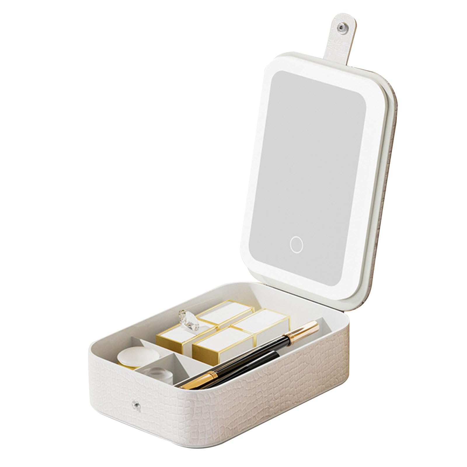 

LED Makeup Mirror with Storage Box Desktop Vanity Organizer Portable Cosmetic Mirror,S Green