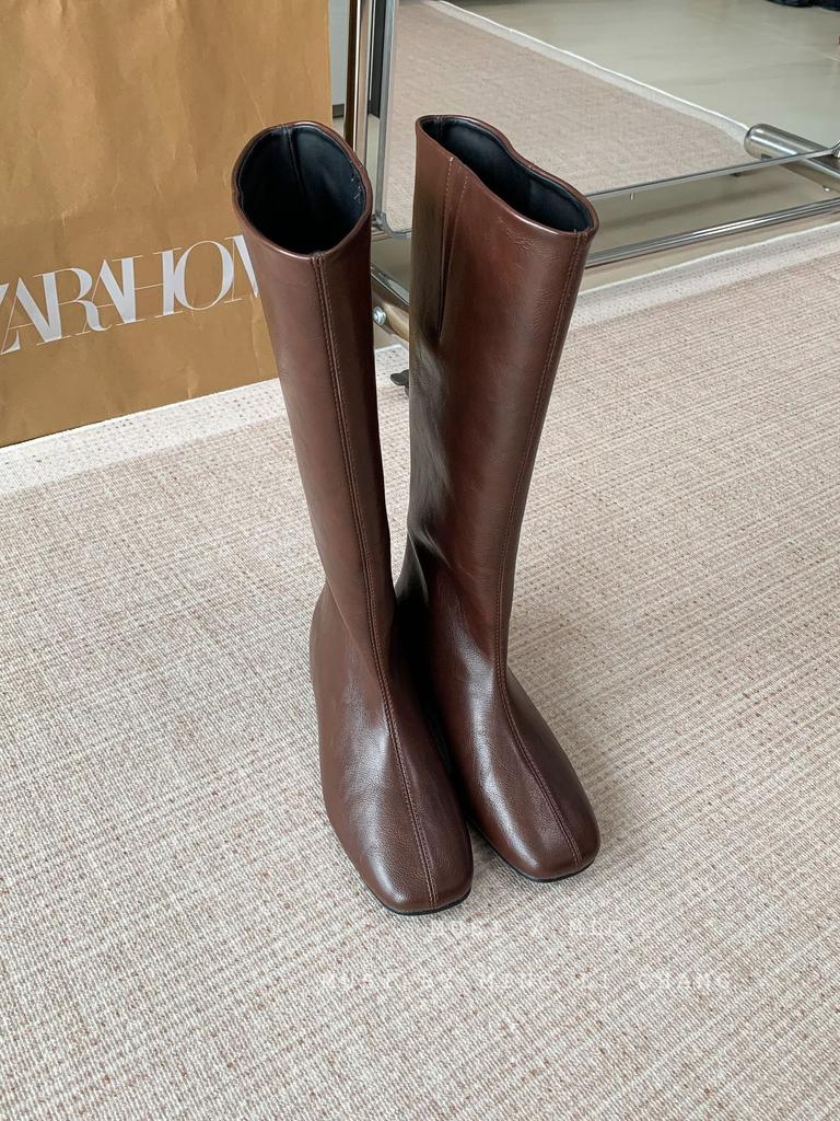 2025 European and American Style Fashionable and Simple Long Boots Versatile Winter Women's Boots Medium Heel Wedge Inner Height Increase Wide Tube Hi