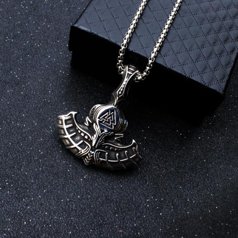 Viking Torto Ax Celtic Wolf Titanium Steel Pendant Necklace Men's European and American Necklace