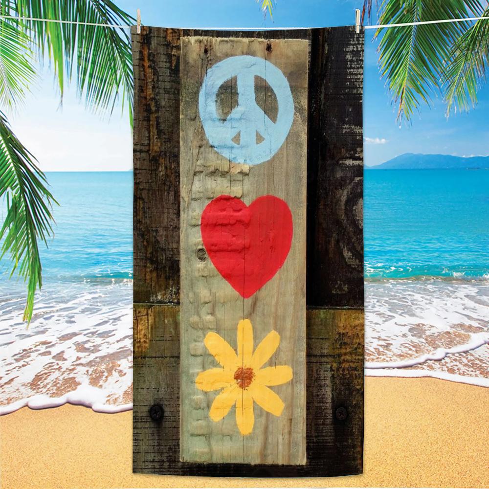Boho-Stil und Friedenssymbol, Strandtücher aus ultrafeiner Faser, Strandurlaubsfotos, Dekorative Handtücher, Schalhandtücher