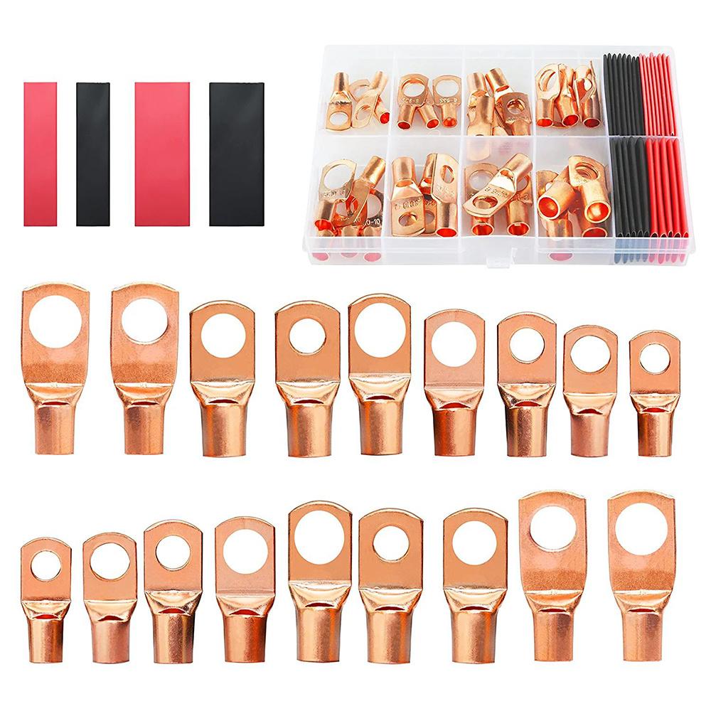 100 buc Conectori Terminali din Cupru, AWG 4 6 8 10 12 Kit Papuci Inelari Cu Tub Termocontractabil 50 Papuci Cablu Baterie, Cu 50 Tub Termocontractabil