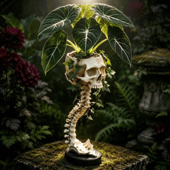 Gothic Home Decor Skull Spine Planter, Resin Skeleton Planter Pot, Horror Halloween Retro Bone Ornament Flower Vase, Spooky Gifts For Women