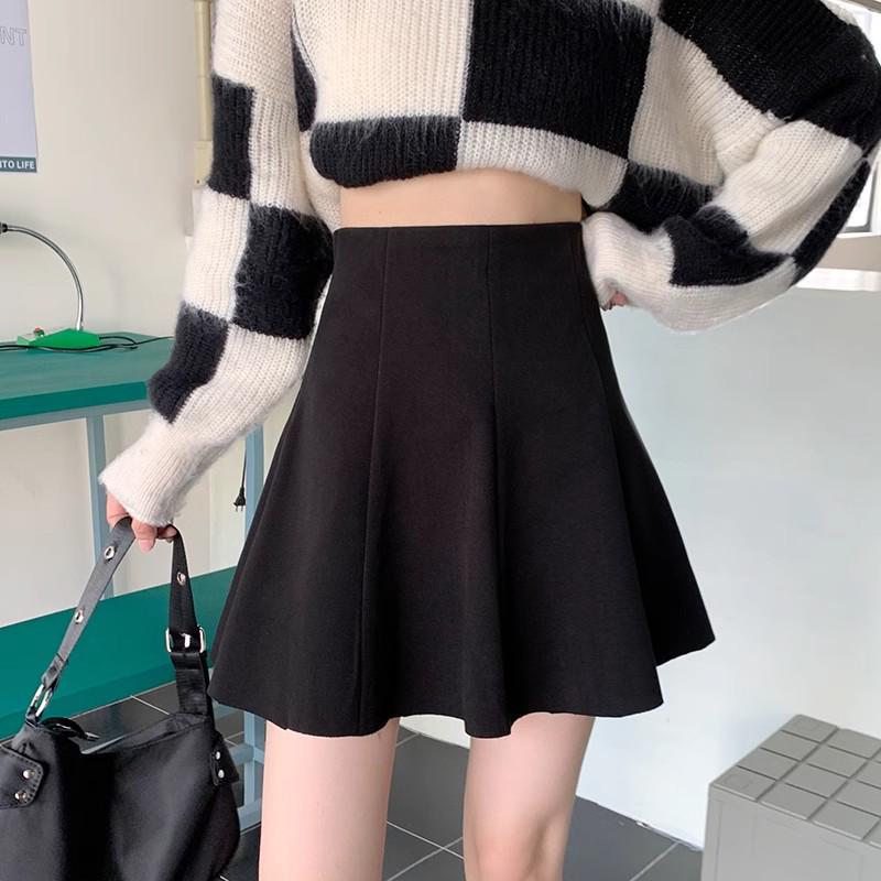 

Women s Autumn/Winter High-Waist Woolen Pleated A-Line Mini Skirt M