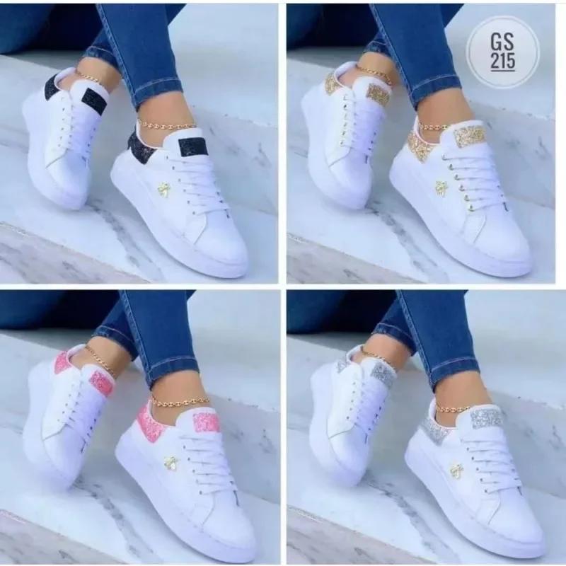 Autumn Shoes Waterproof White Sneakers for Women Korean Version Lace Up Casual Flat Sport Shoes Ladies Vulcanized Shoes 35-43