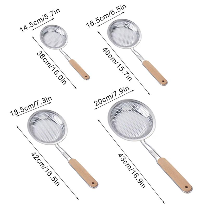 Wooden Handle Stainless Colander Pasta Noodle Strainer Skimmer Spoon Oil Pot Food Filter Strainer Cooking Outdoor Tableware