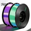 No Clog Filament Three-Color Gradient Silk PLA Filament, 1.75mm 1Kg Spool, Shiny Multicolor 3D Printer for DIY Printing Figurines Models Crafts