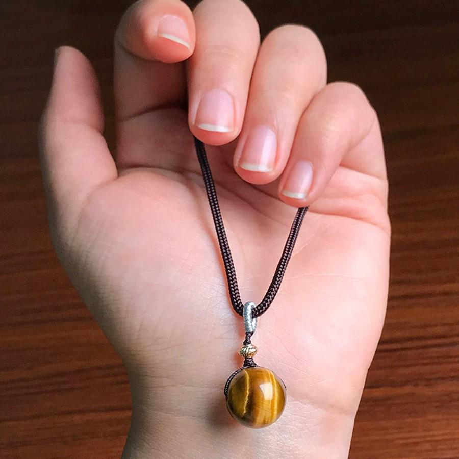 Tiger Eye, Obsidian & Amethyst Pendant Necklace – 16MM for Men