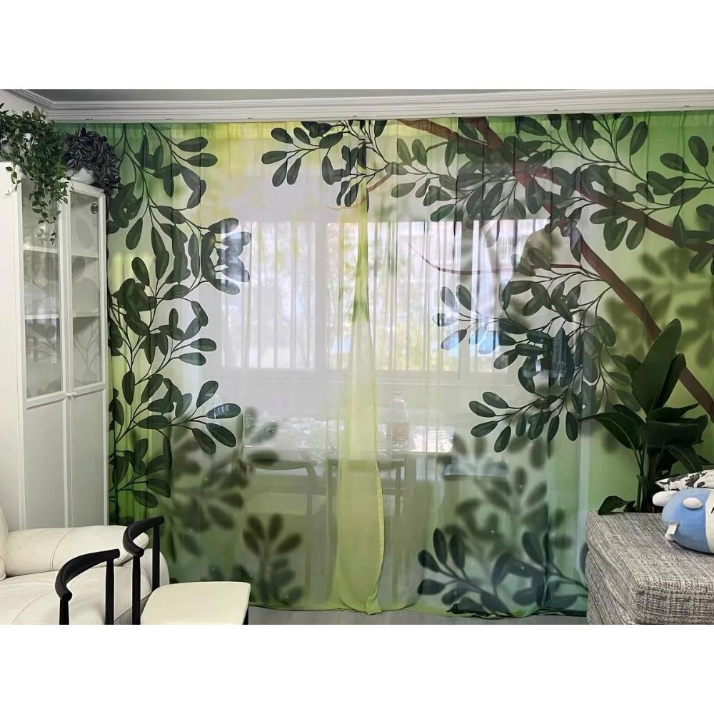 Nordic Tropical Green Plant Banana Leaf Custom Curtain Balcony Bedroom Bay Window Living Room Decor Grommet Top Rod Pocket Hook