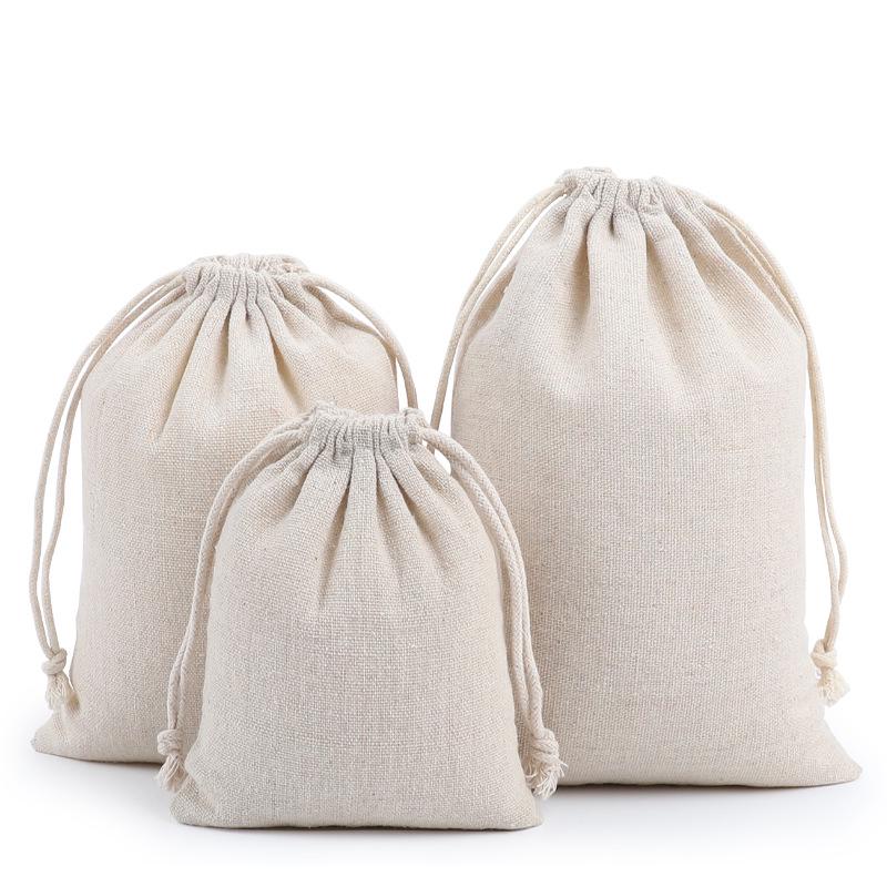 Cotton Linen Drawstring Canvas Bag, Single Layer Breathable Storage for Sundries