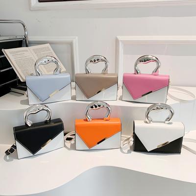 New Splicing Trendy Shoulder Bag Spring New Style Metal Handheld Small Square Bag Casual Contrast Bag Women
