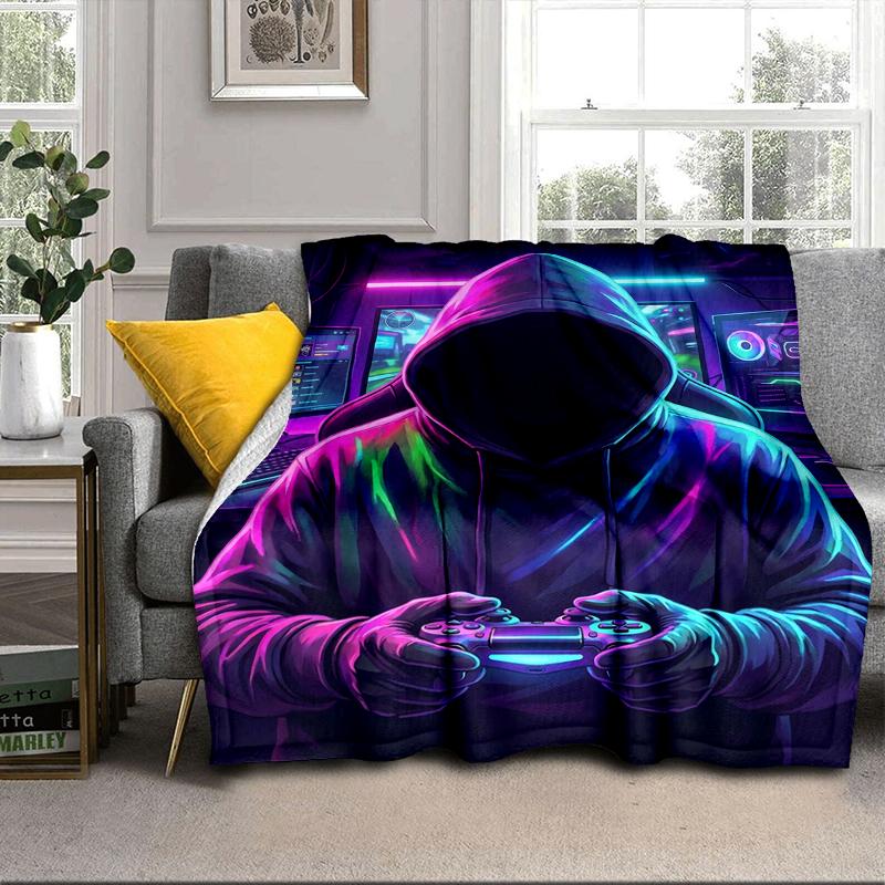 Cyberpunk Neon Gaming Blanket Flannel Blanket for bed, sofa, Camping, Hiking, Picnic Essentials, gift for family Fan gifts