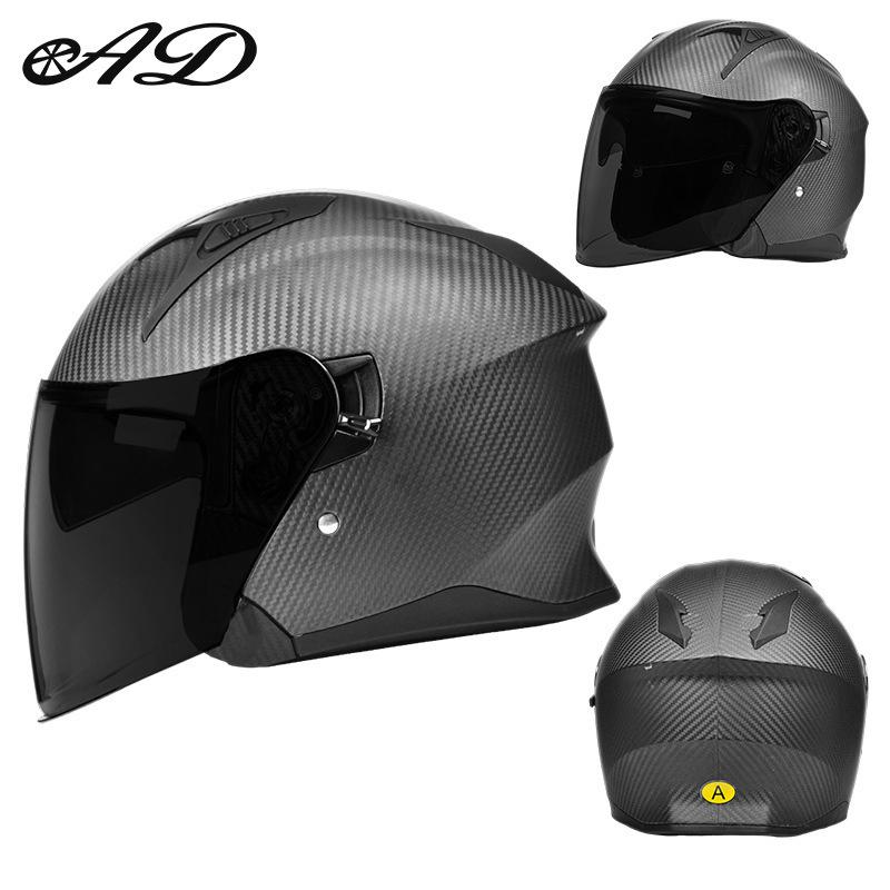 AD Carbon Fiber Three-Quarter Motorcycle Helmet - All-Season Safety for Scooter & Cruiser Riders