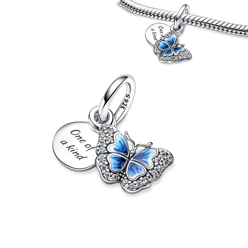 Nova Série Azul Prata Esterlina 925 Andorinha Folha Nuvem Borboleta Tachas Berloques Pulseira Joias