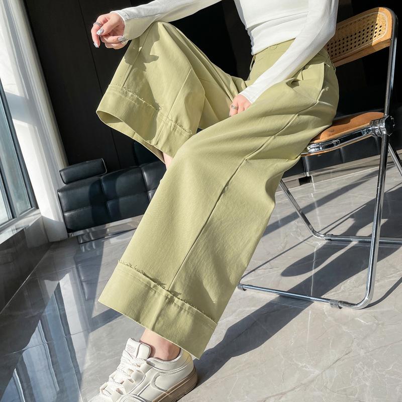 New Spring and Summer Wash Cotton Slimming Nine-point Wide-leg Pants Versatile and Refreshing Loose Small Casual Pants for Women
