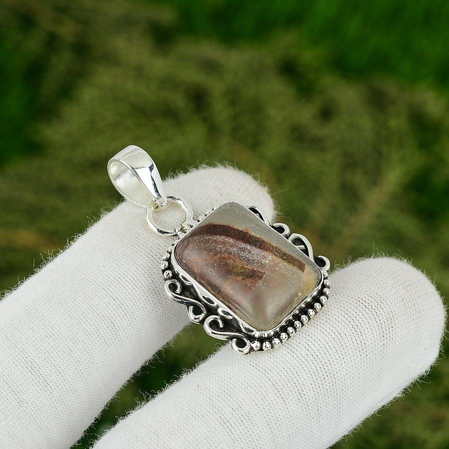 925 Silver Radiant Crazy Lace Agate Stone Mother Handcrafted Bezel New Pendant