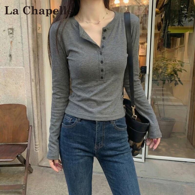 La Chapelle Women's Minimalist Solid Long-Sleeve T-Shirt