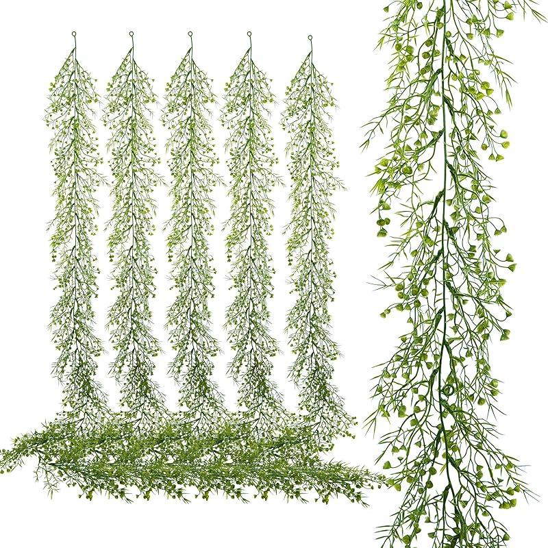 6 Pack 5.57ft Artificial Greenery Garland, Leaf Garland for Room Decor, Fern Garlands for Decoration, Fake Vines Hanging Plants for Home Bedroom 040-6 Pack