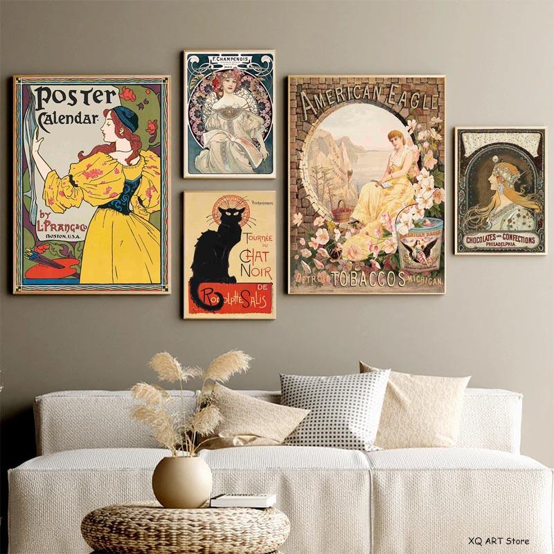Vintage Art Nouveau Prints Posters Canvas Paintings Classic HD Pictures Wall Art For Living Room Home Office Decor Frameless