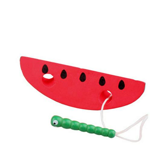 Kids' Wooden Fruit Lacing Toy for Hand-Eye Coordination: Worm & Fruit Set