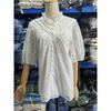Womens Summer V Neck Lantern Sleeve Hollow Out Lace Embroidered Casual Blouse