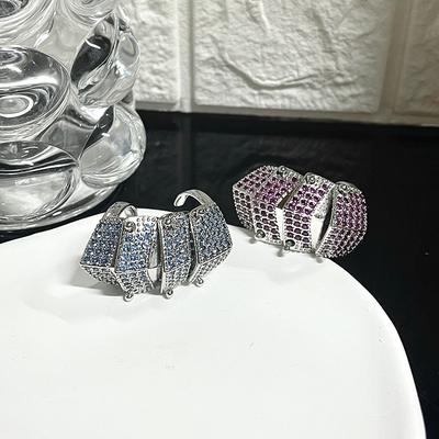 Niche Personality Micro-Inlaid Zircon Four-Section Full Diamond Armor Saturn Open Ring Light Luxury High-End Couple Ring Woman