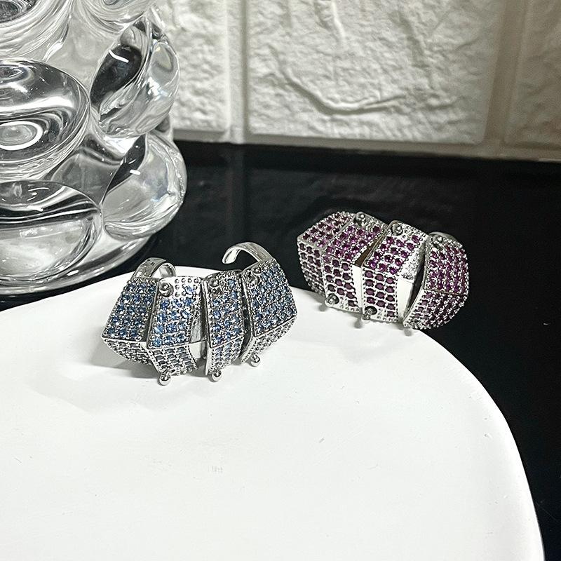 Niche Personality Micro-Inlaid Zircon Four-Section Full Diamond Armor Saturn Open Ring Light Luxury High-End Couple Ring Woman