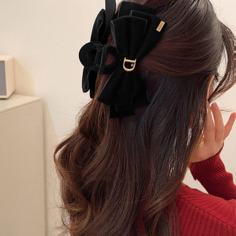 Ailae Double Ribbon All Velvet King Ribbon Hair Clip King Hair Clip black