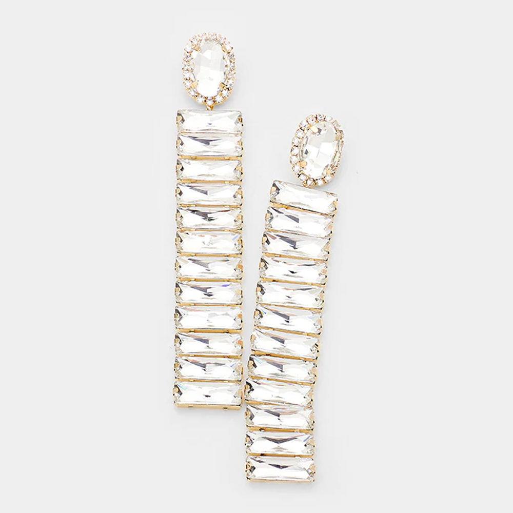 Shiny Colorful Rhinestone Long Drop Earrings Trendy Women Geometric Crystal Earrings Jewelry Accessories