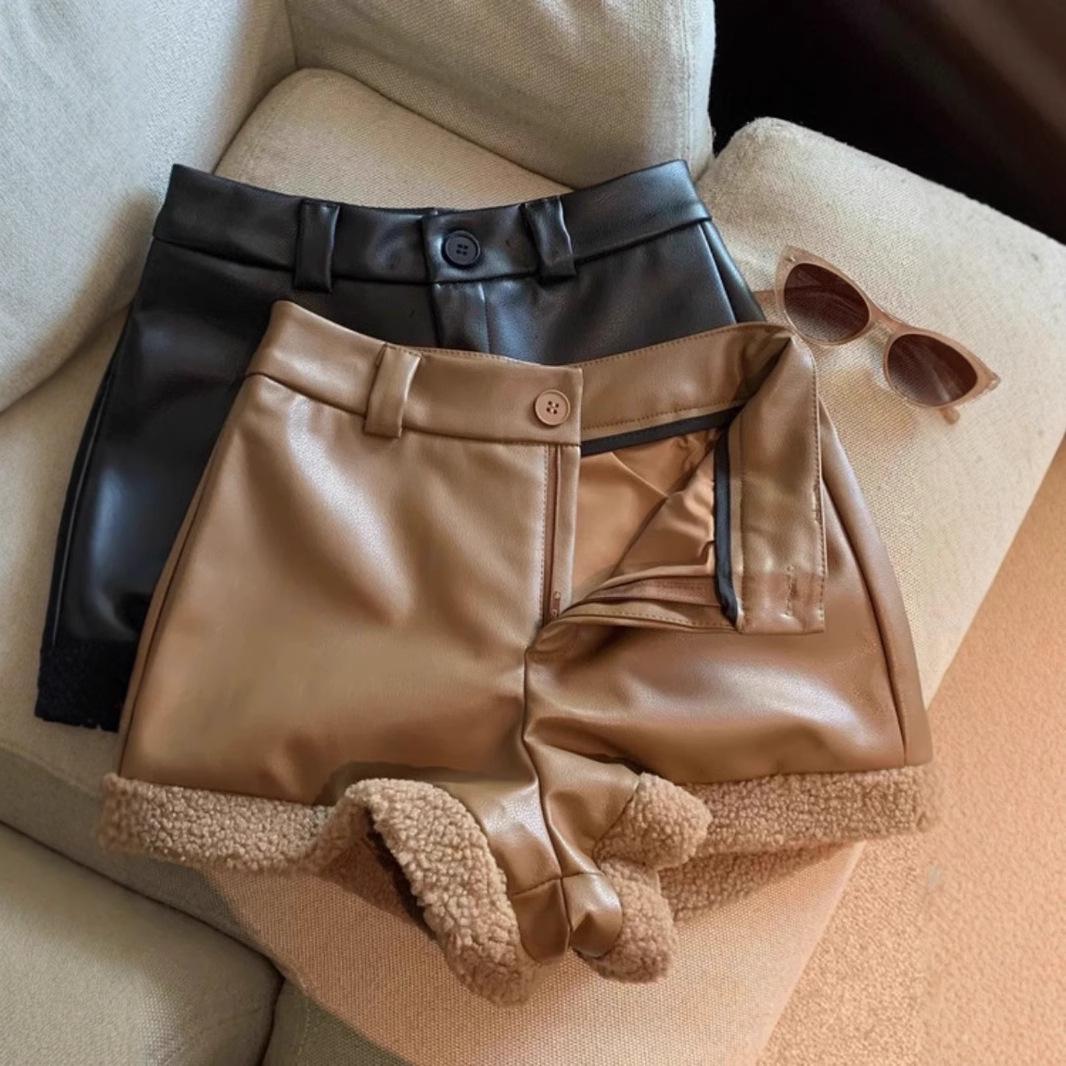 

Maillard Women s Spring Retro Fur PU Leather High-Waist Shorts 2XL (131-147 Jin)