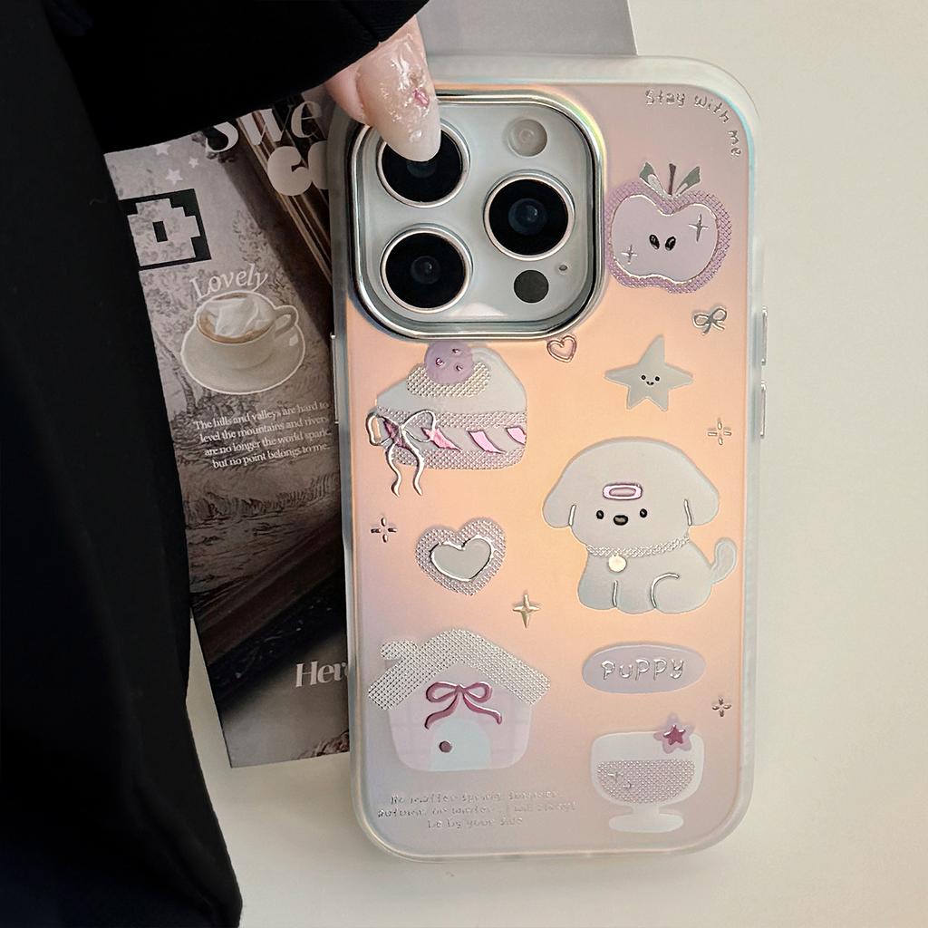Gilded Cartoon Dessert Puppy Suitable for Iphone15 Mobile Phone Case 16Promax Electroplating Laser Hard Creativity