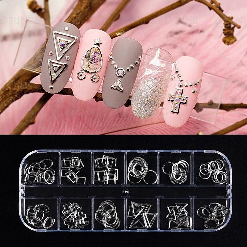 120Pieces 3D Nail Sticker Hollow Rivet Art Decoration DIY Geometric Metal Border Gold Round Square Design Accessories