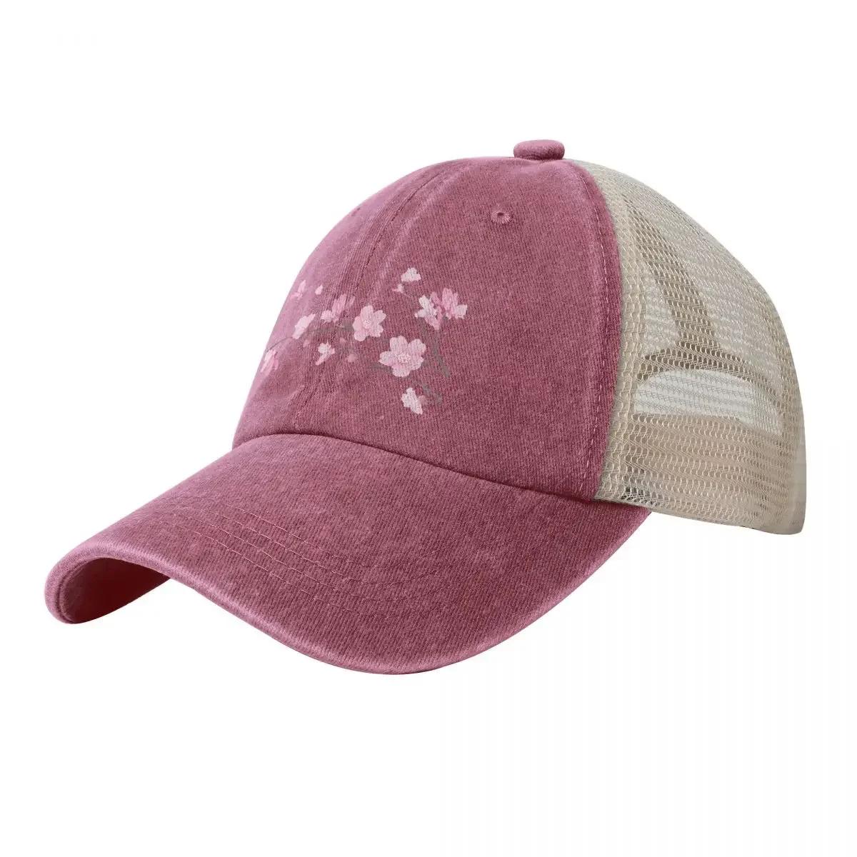 Cherry Blossom flower plant Transparent Background Cowboy Mesh Baseball Cap Trucker Cap Dropshipping For Women Unisexs