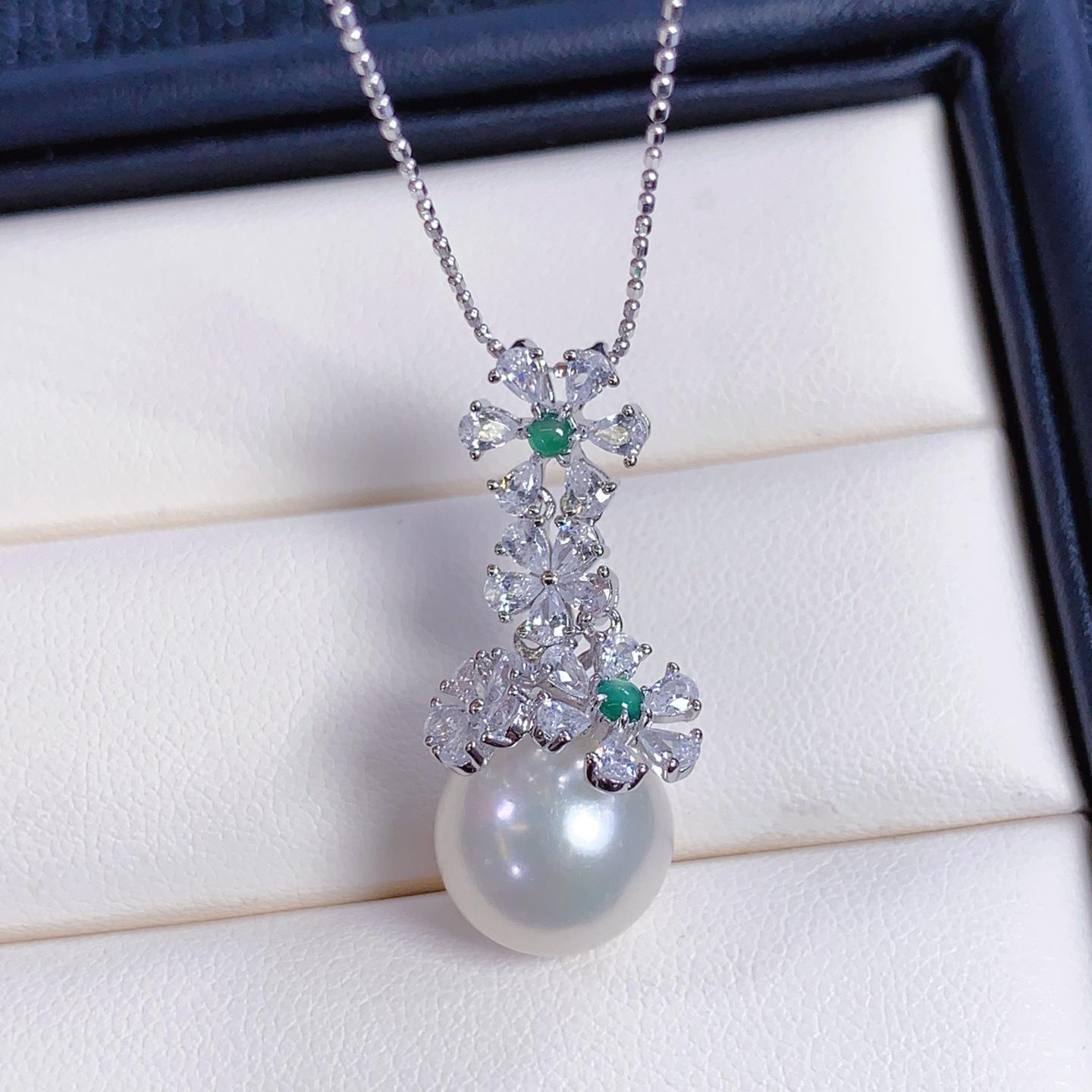 Серебряный кулон-цветок S925 с инкрустацией из нефрита и циркона, бусина 11-12 мм S925 Silver