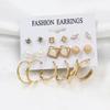 2024 European & American Fashion: Exaggerated Pearl & Crystal Butterfly Stud Earrings - 6 Pairs Set for Women