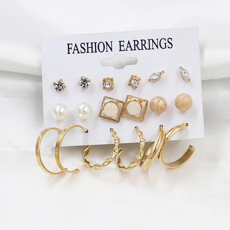 2024 European & American Fashion: Exaggerated Pearl & Crystal Butterfly Stud Earrings - 6 Pairs Set for Women