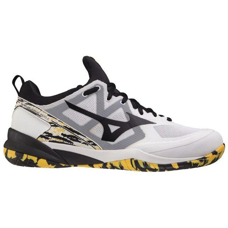 Mizuno Wave Fang Zero Chaussures de Badminton Confortables pour le Quotidien Amorti Durable Coupe Basse Chaussures Unisexe Blanc Noir Jaune 71GA219000
