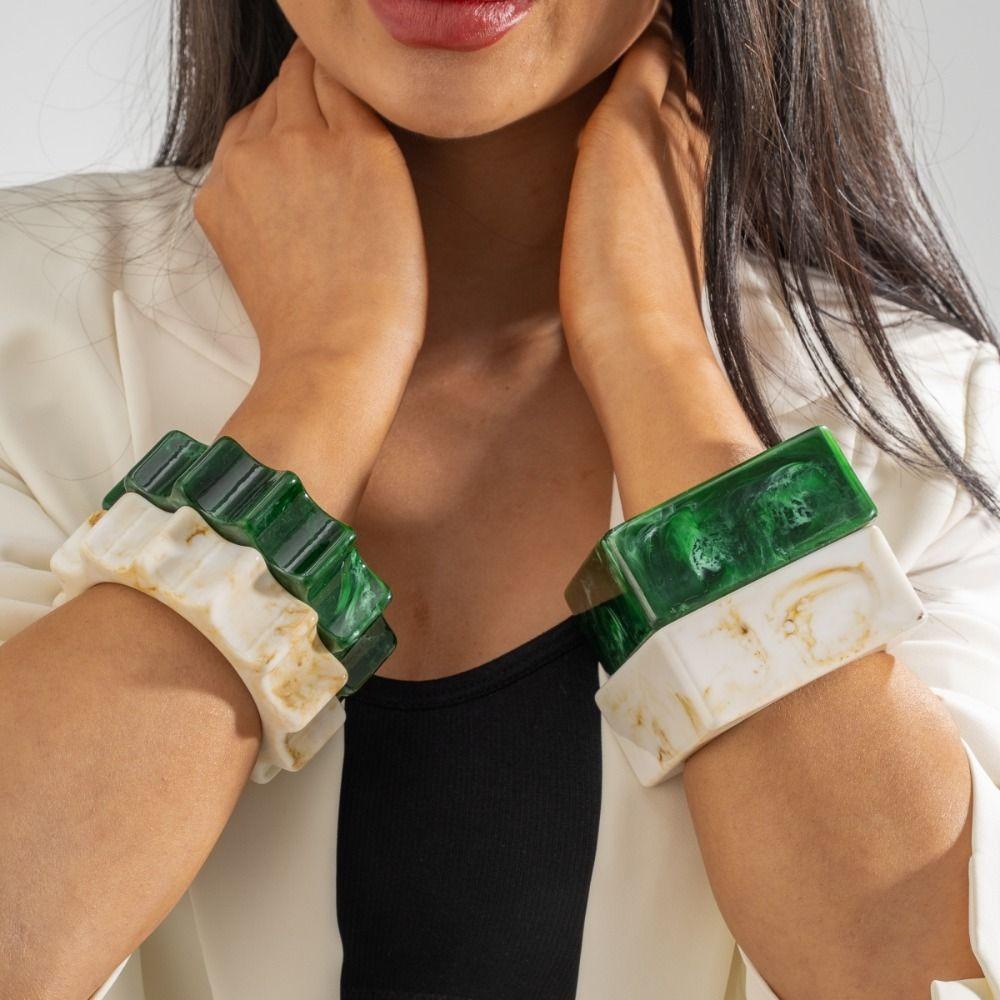 Square Chunky Bracelets Geometric Retro Hand Ring Wide Resin Bracelet Bangles  Jewelry Accessories