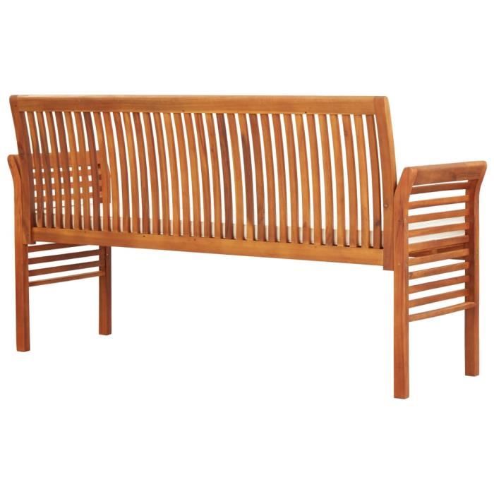 Banc de jardin - vidaXL - 3 places - Bois d'acacia massif - Coussin crème - Résistant aux intempéries