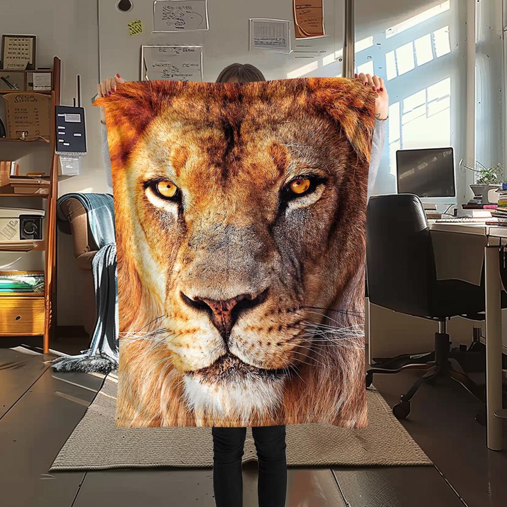 1Pc Lion Tiger Head Print Flannel Blanket, High Quality Comfortable for All Seasons, Home Decor, Warmth and Comfort, Perfect for Christmas Gifts