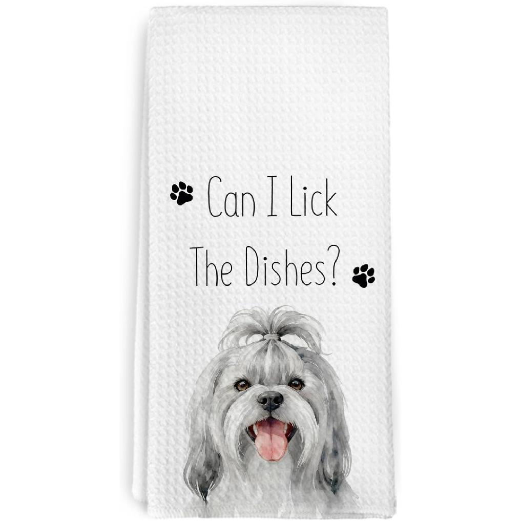 Funny Cocker Spaniel Gifts Kitchen Towels,Cocker Spaniel Gifts for Women,Funny Dog Kitchen Decor,Dog Lover Dish Towels,Can I Lick The Dishes Hand Shih Tzu