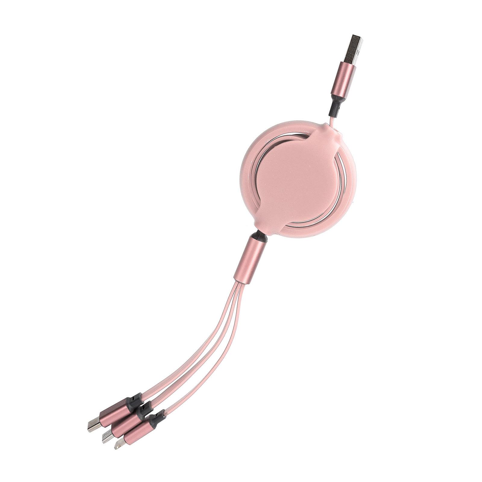 

3‑in‑1 USB Charging Cable Multi Retractable Fast Charger Cord for IOS Type C Micro PortPink розовый