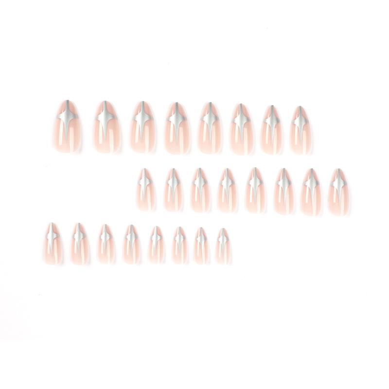 Nail Art Wear Nail Medium and Long Simple Nude Silver Starlight Nail Art Patch Wear Nail Art Finished Product