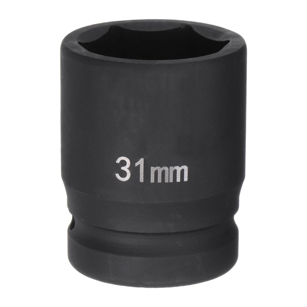 uxcell Deep 6 Point Impact Socket Drive 31mm Metric 40Cr Alloy Steel Spindle Axle Nut Impact Socket 3/4"